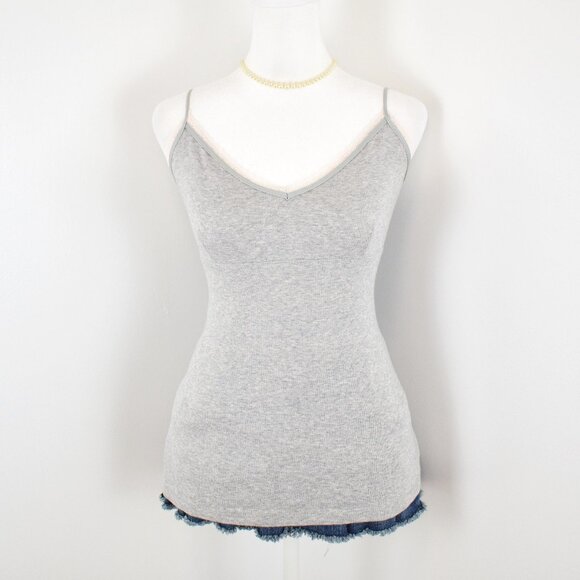 Y2K VTG 00s Express Gray Jersey Knit White Lace Trim Babydoll Cami Top Sz M - Picture 1 of 6